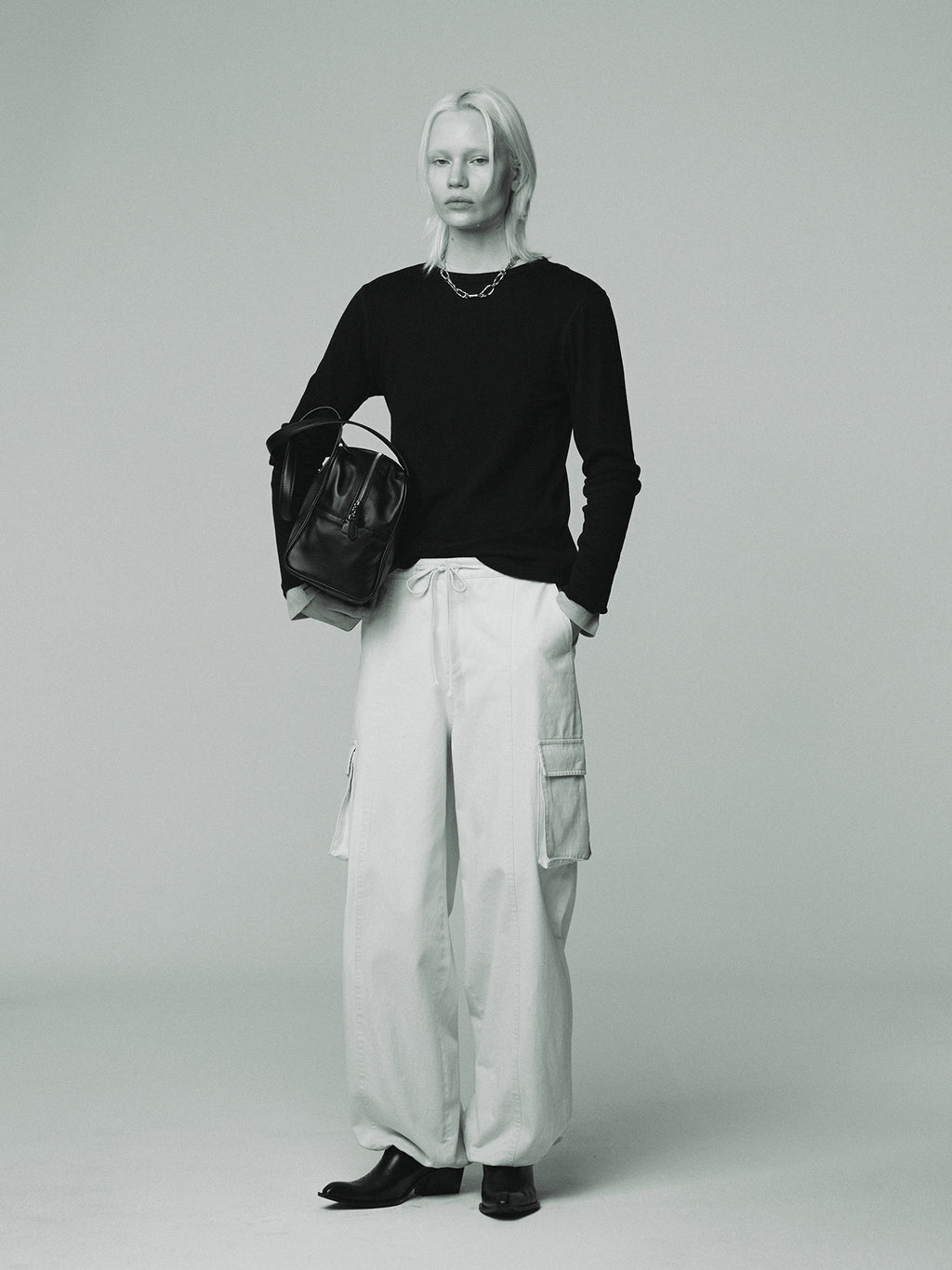 (W) COTTON DRAWSTRING CARGO TROUSERS_ IVORY