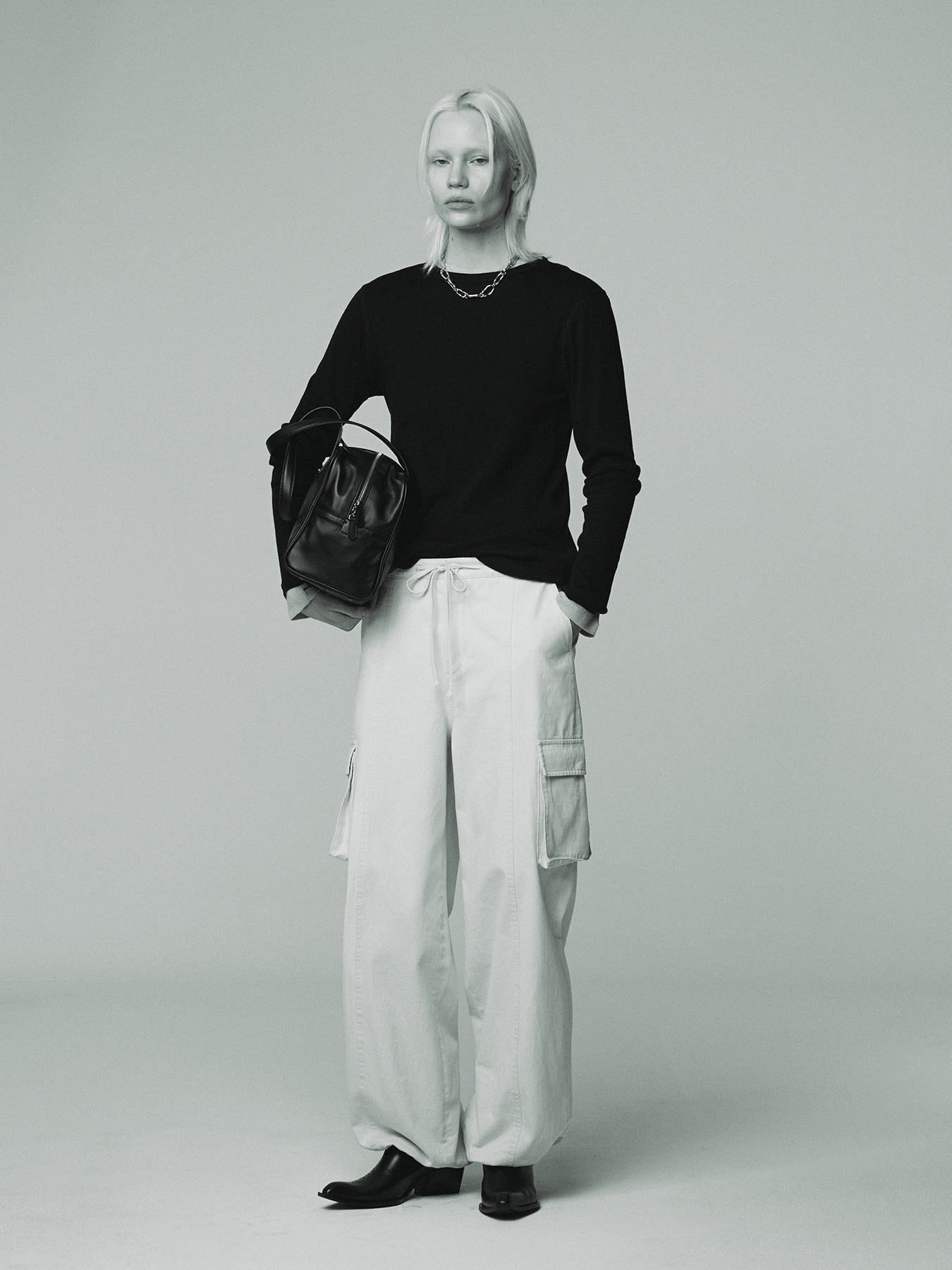 (W) COTTON DRAWSTRING CARGO TROUSERS_ IVORY