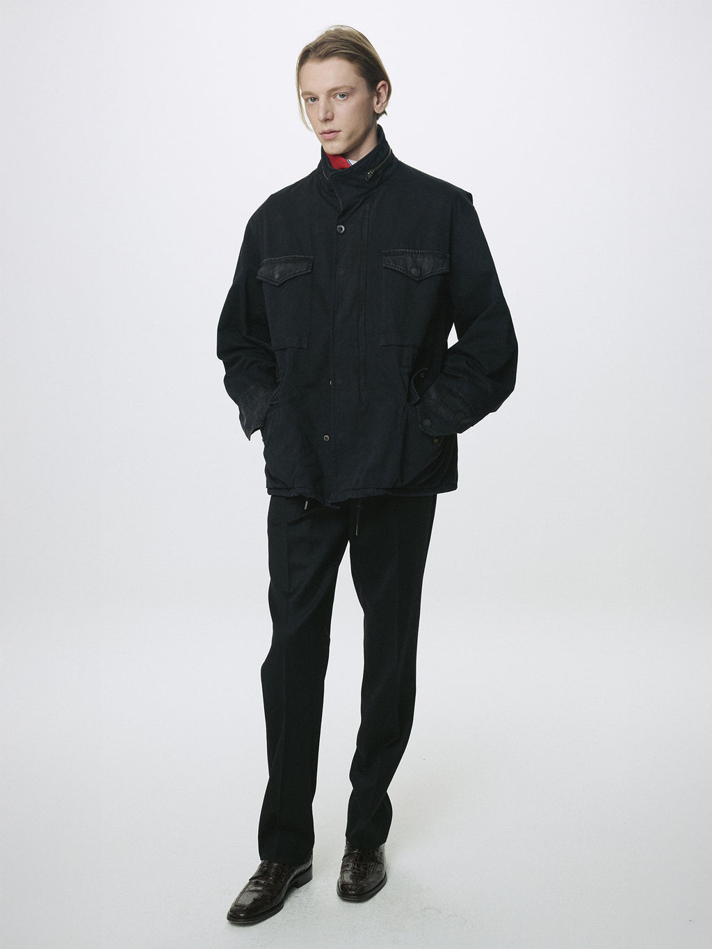 GARMENT DYED COTTON FIELD JACKET_ FADED BLACK