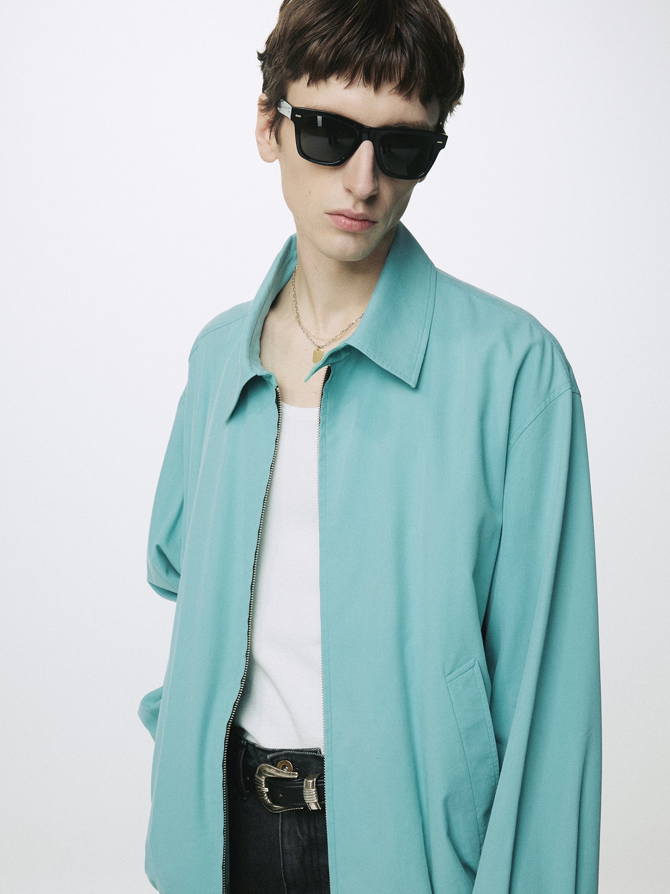 WASHED COTTON LYOCELL BLOUSON JACKET_ TURQUOISE