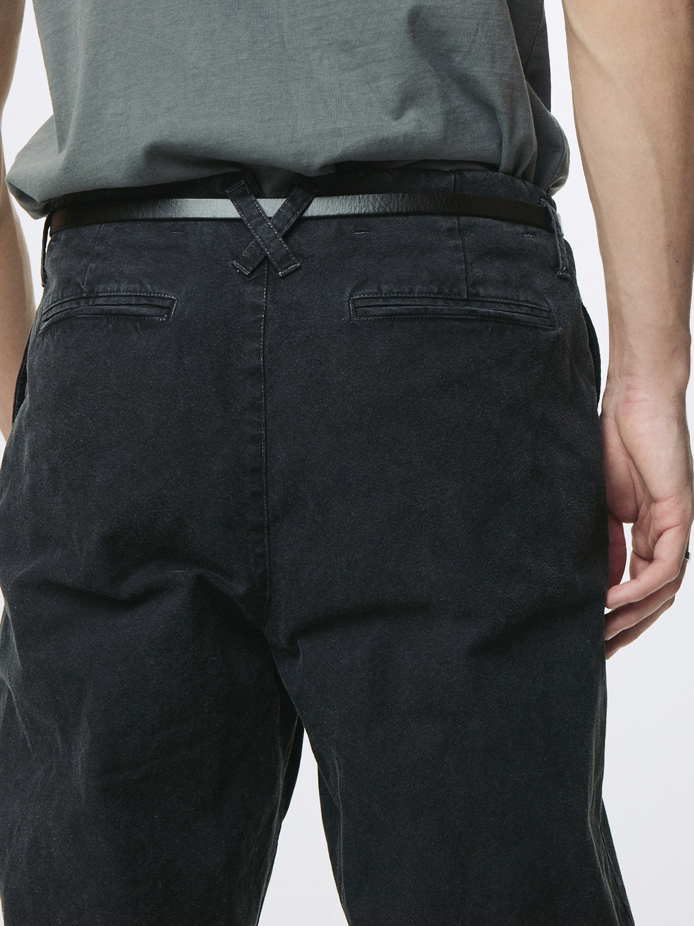 GARMENT DYED COTTON STRAIGHT PANTS_ FADED BLACK