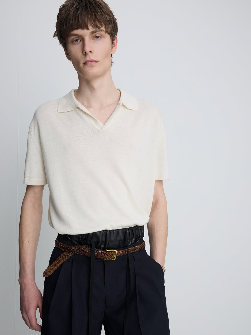 SILK CASHMERE OPEN COLLAR KNIT_ ECRU