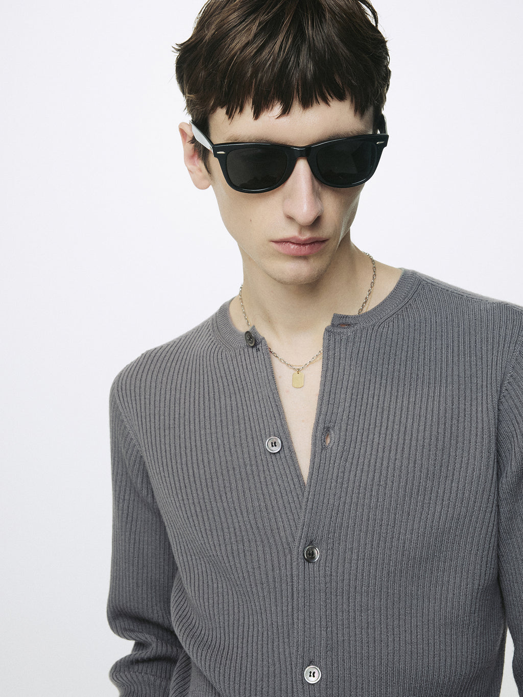 SUPER FINE MERINO WOOL RIBBED CARDIGAN_ CARBON GREY