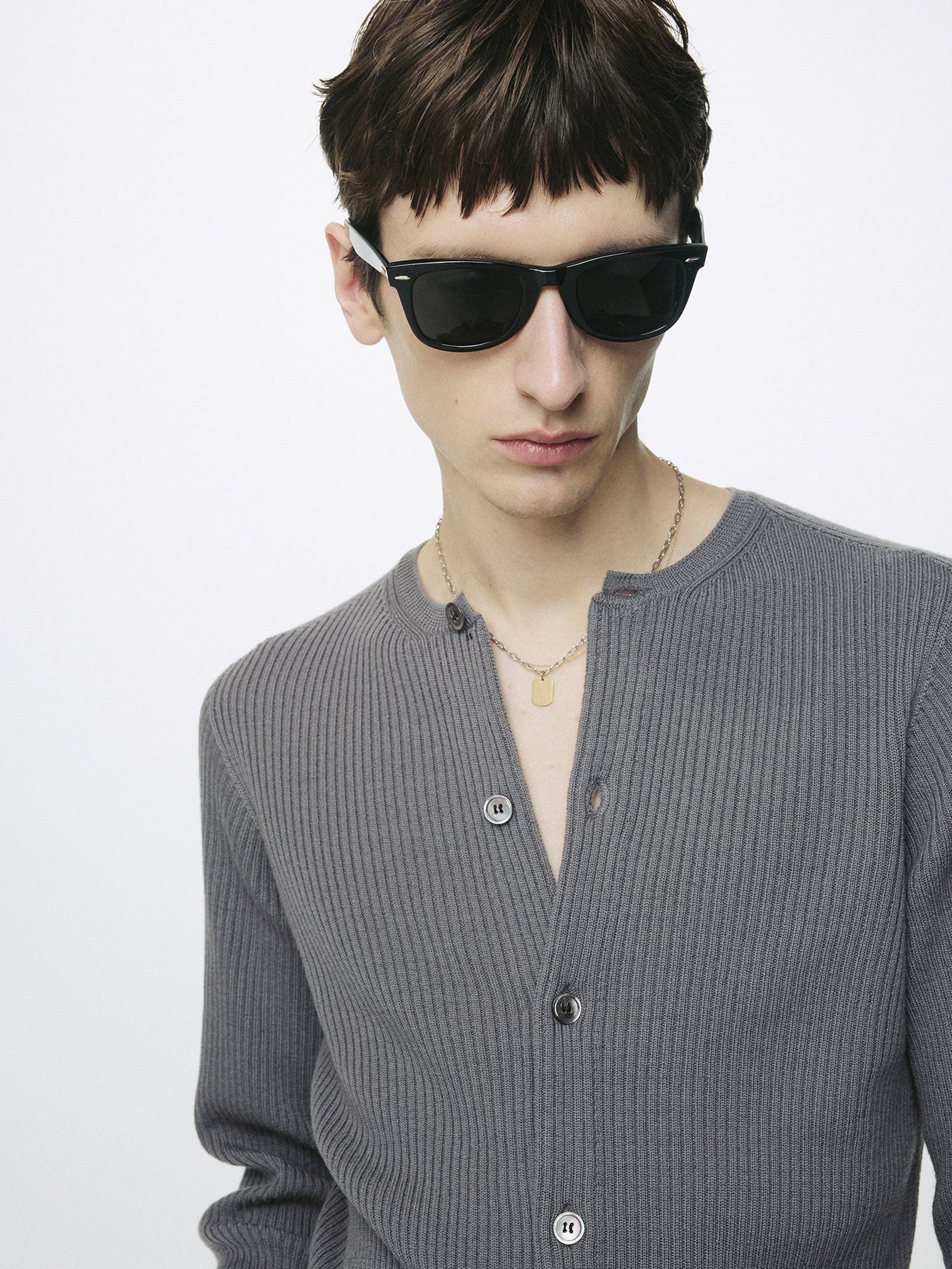 SUPER FINE MERINO WOOL RIBBED CARDIGAN_ CARBON GREY