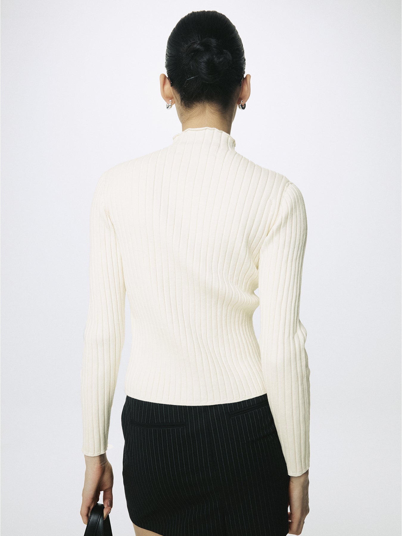 (W) COTTON RIBBED FULL ZIP-UP_ CREAM