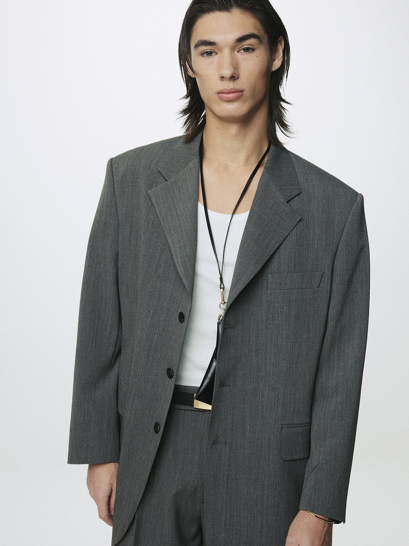 MELANGE WOOL OVERSIZED TAILORED JACKET_ MELANGE GREY