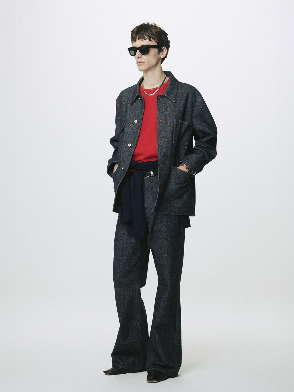 WOOL DENIM LOOSE FLARED JEANS_ DARK INDIGO