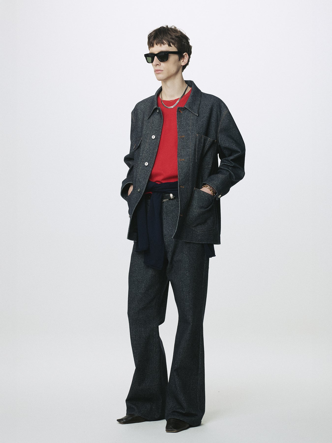 WOOL DENIM LOOSE FLARED JEANS_ DARK INDIGO