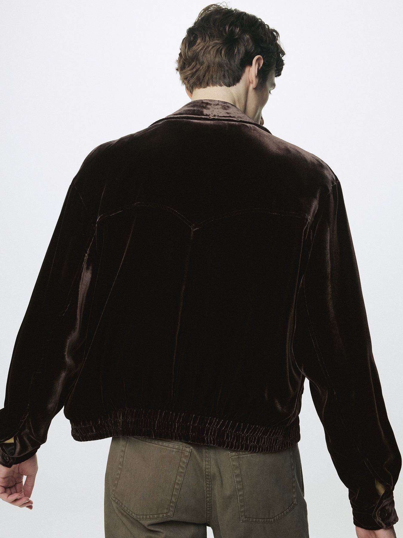 VELVET ZIPPERED BLOUSON JACKET_ DARK BROWN