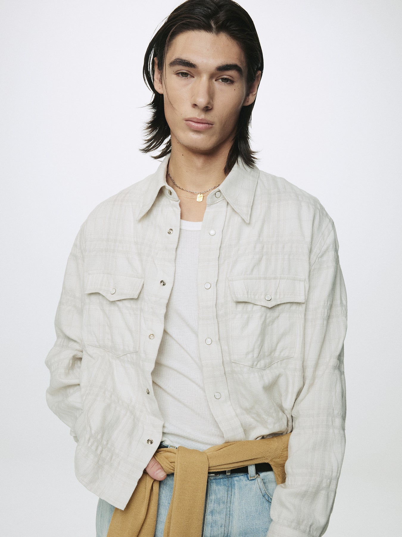 WOOL AND COTTON CHECKED SHIRT JACKET (JAPANESE FABRIC)_ IVORY