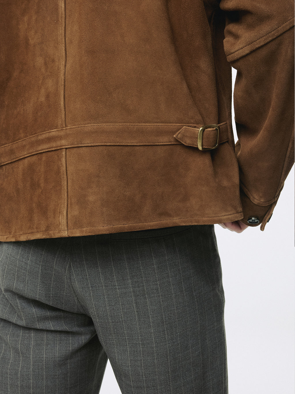 GOAT SUEDE BUCKLE ZIP JACKET_ CAMEL BROWN