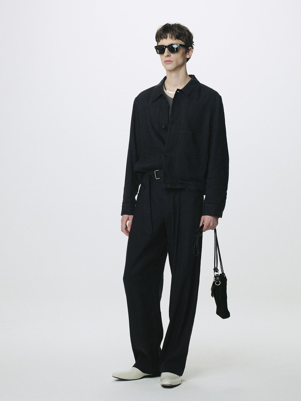 WASHED LINEN BELTED PANTS (ITALIAN FABRIC)_ DARK NAVY