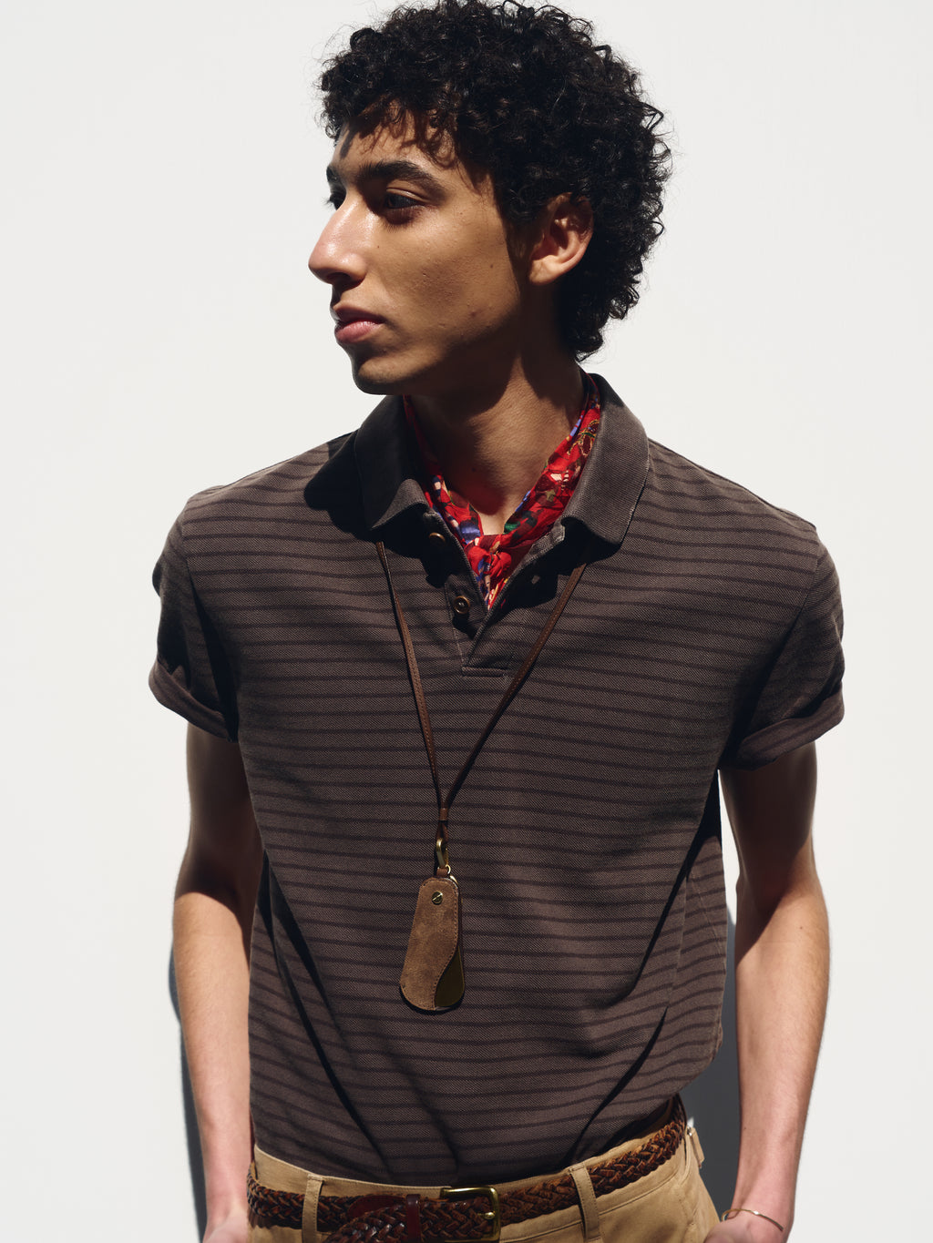 GARMENT DYED STRIPE PIQUÉ POLO_ FADED BROWN
