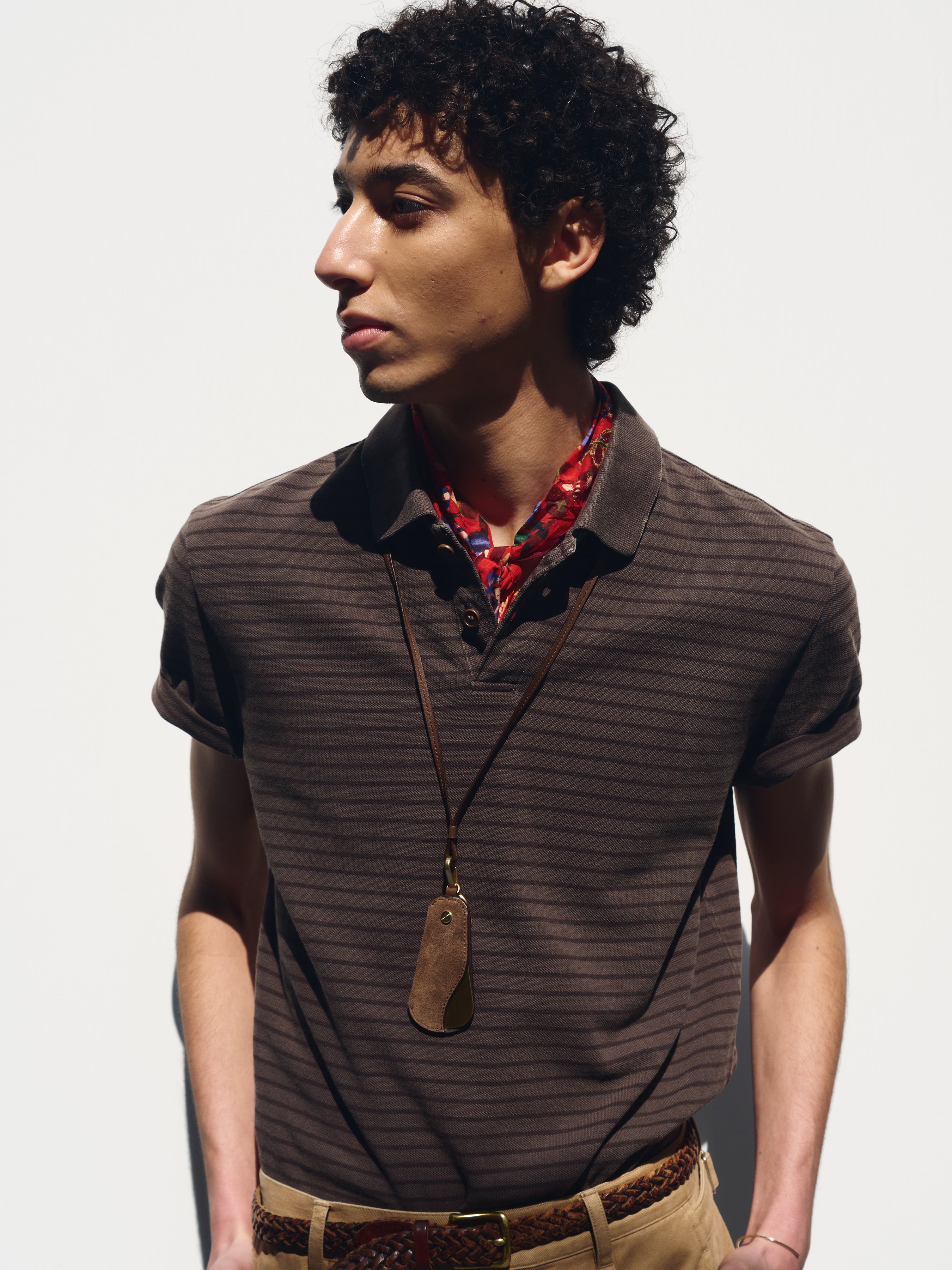 GARMENT DYED STRIPE PIQUÉ POLO_ FADED BROWN