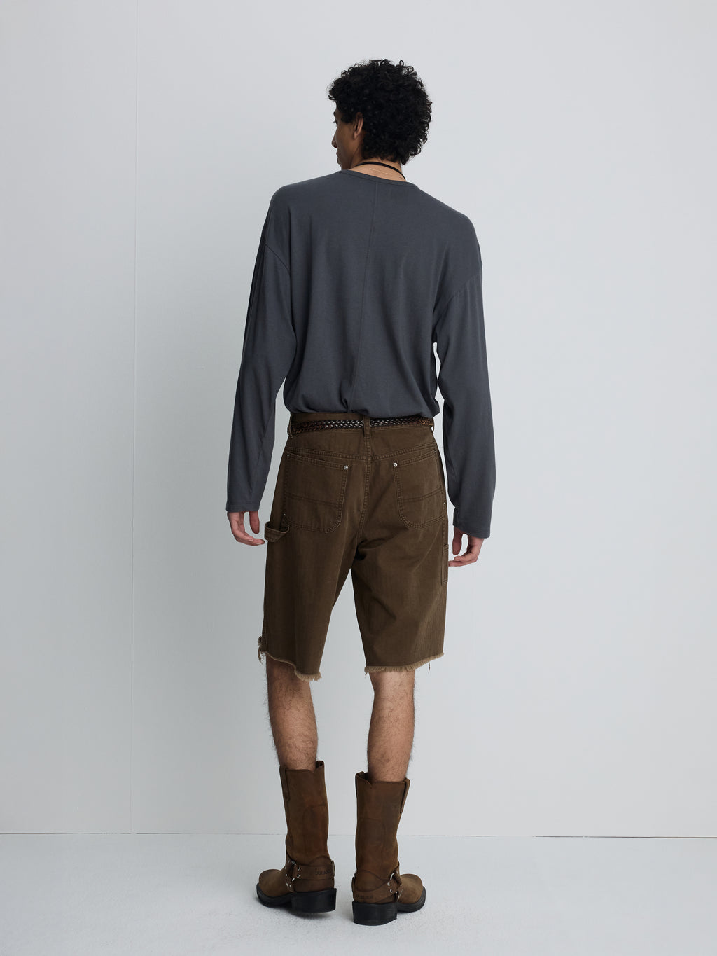 HAND DISTRESSED HBT DOUBLE KNEE SHORTS_ FADED BROWN