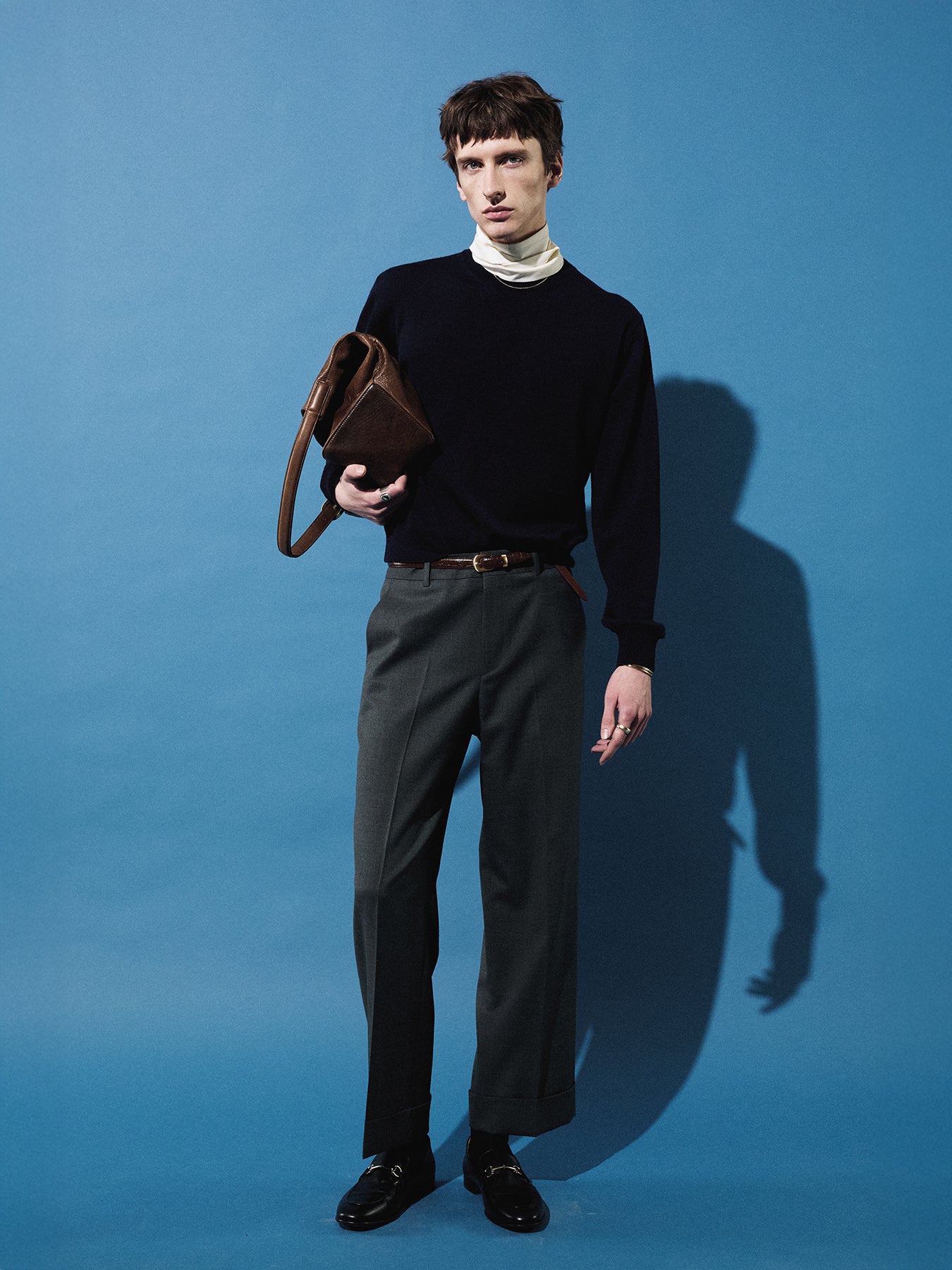 WOOL CUFFED TROUSERS_ MOSS GREY