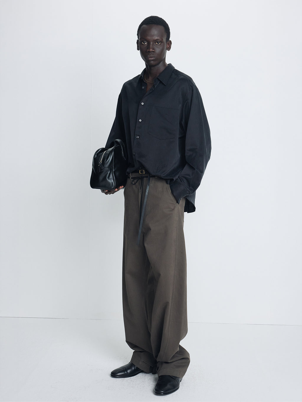 BRUSHED COTTON DRILL RELAXED STRING PANTS_ OLIVE