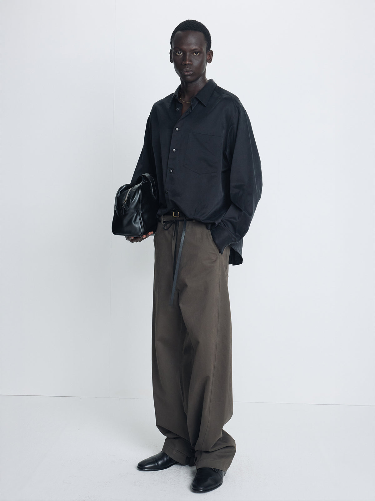 BRUSHED COTTON DRILL RELAXED STRING PANTS_ OLIVE