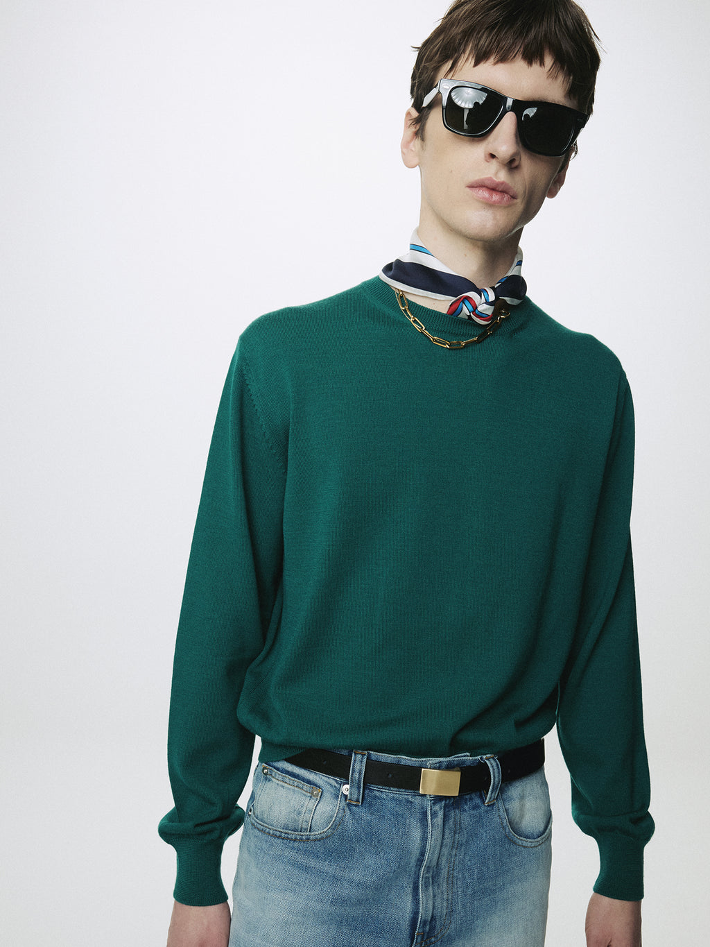 SPRING WOOL CREW NECK KNIT_ SEA GREEN