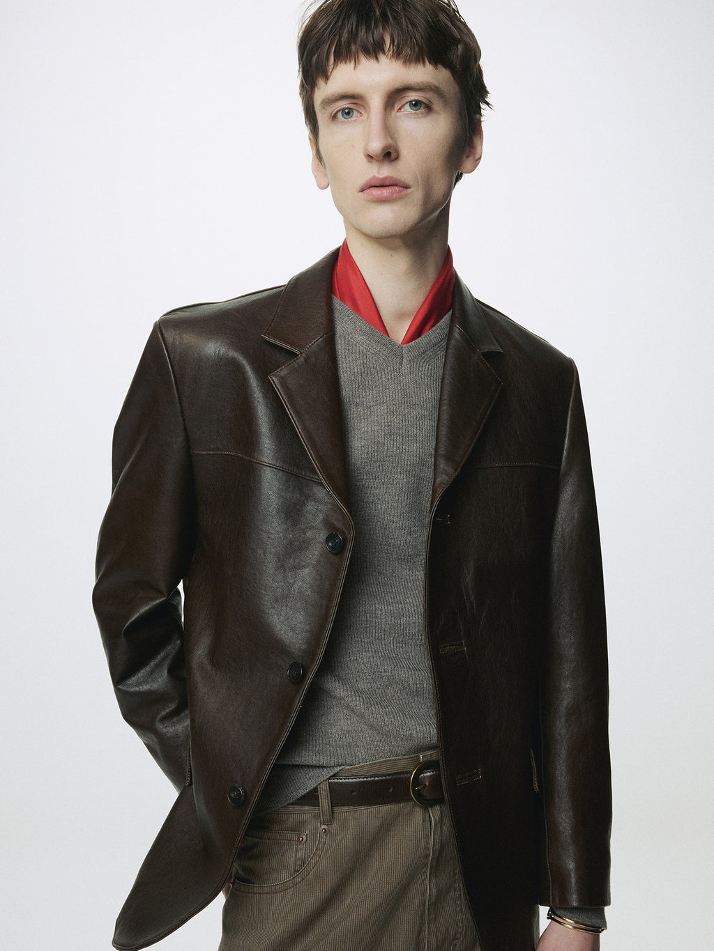 VEGETABLE LAMB LEATHER BLAZER JACKET_ BROWN