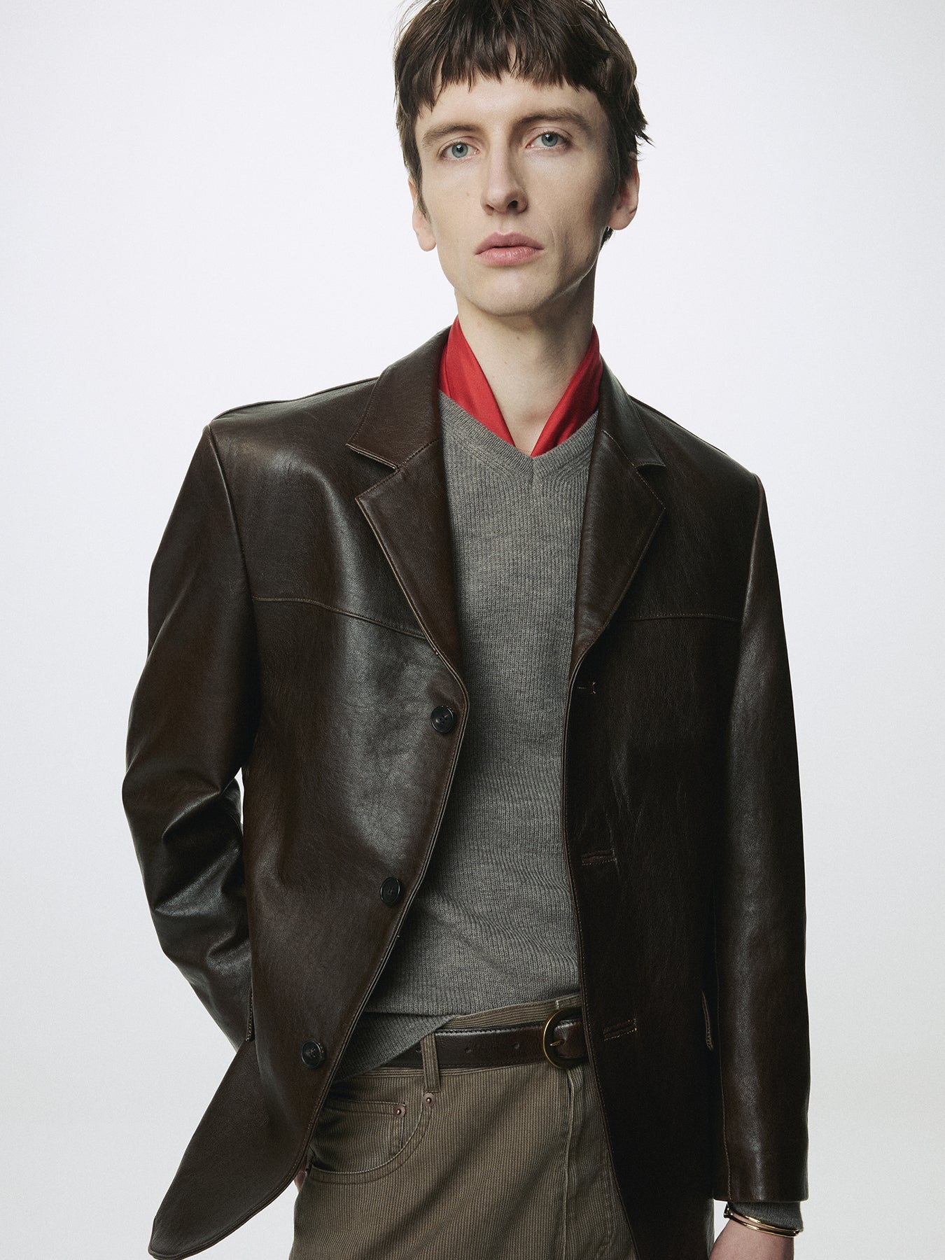 VEGETABLE LAMB LEATHER BLAZER JACKET_ BROWN