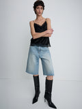 (W) RAW HEM DENIM BERMUDA SHORTS_ WASHED LIGHT BLUE