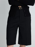 (W) RAW-CUT WOOL TAILORED BERMUDA SHORTS_ BLACK