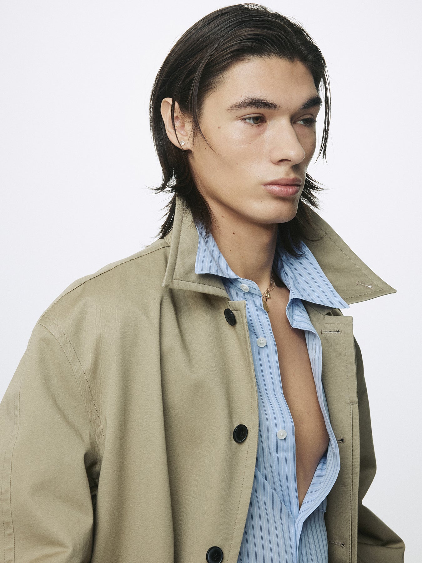 COTTON DRILL SINGLE-BREASTED OVERCOAT_ BEIGE
