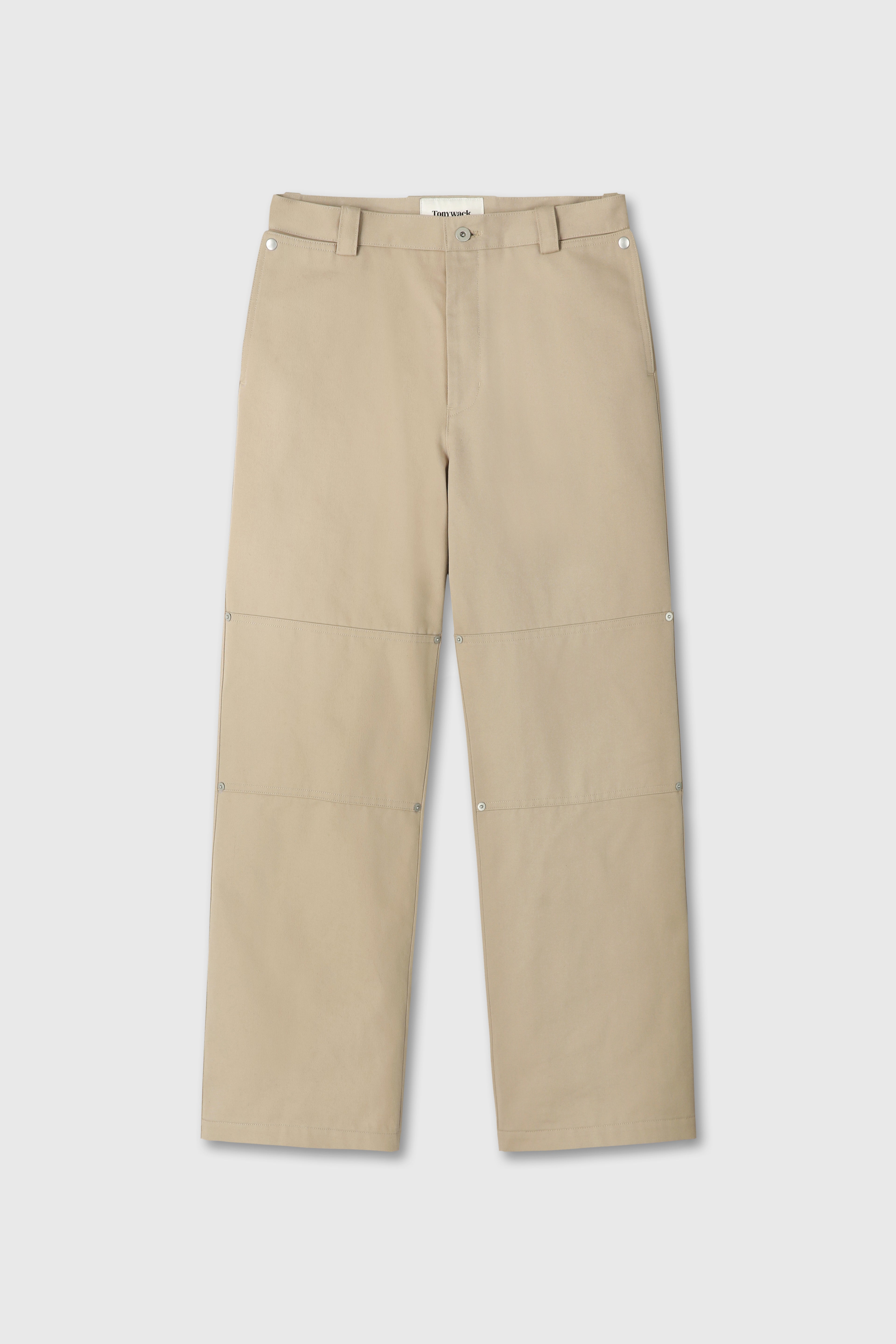 Hard Twist Semi-wide Cut Double Knee Pants_ Beige