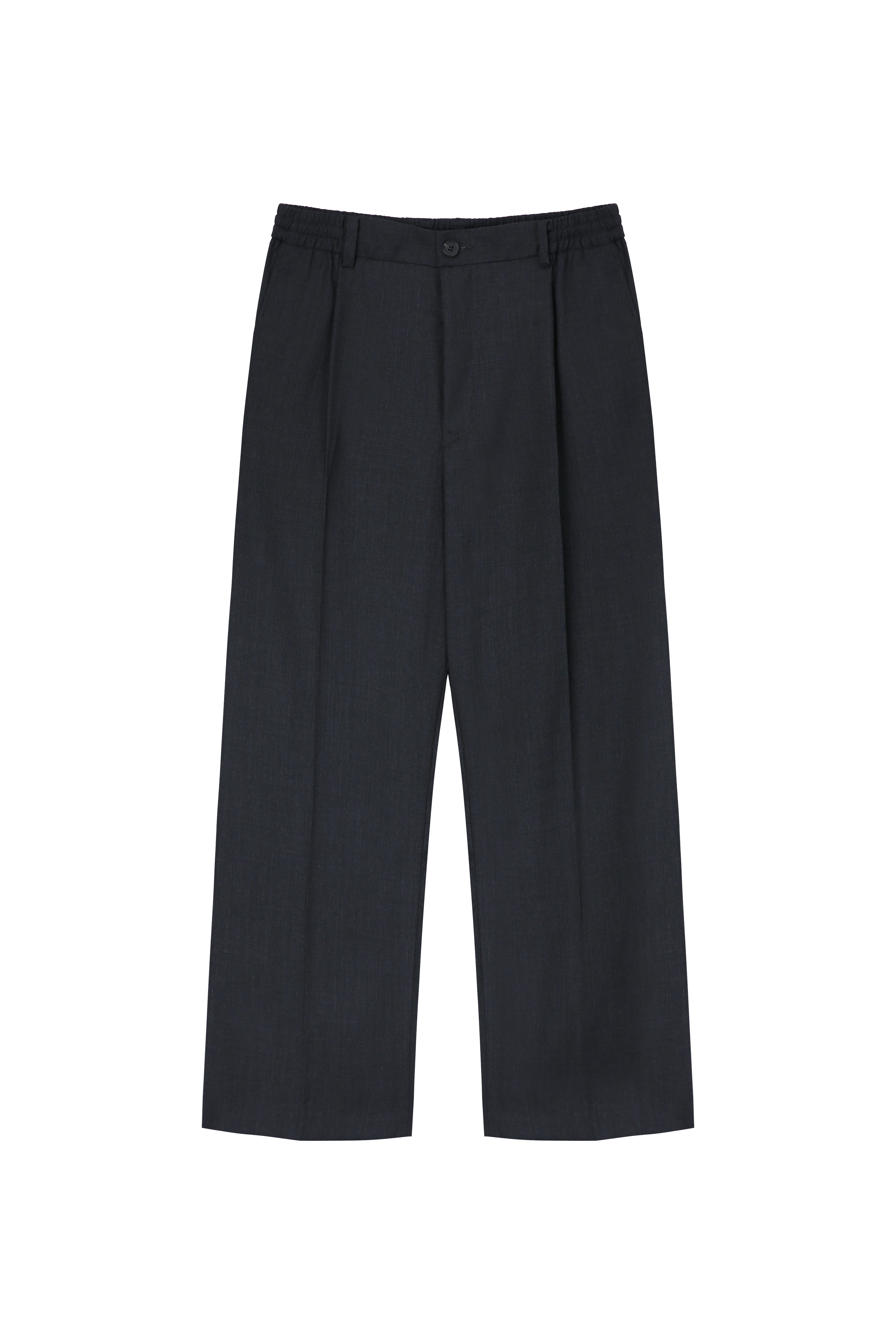 High-density Wool Drawstring Wide Trousers_ Grey