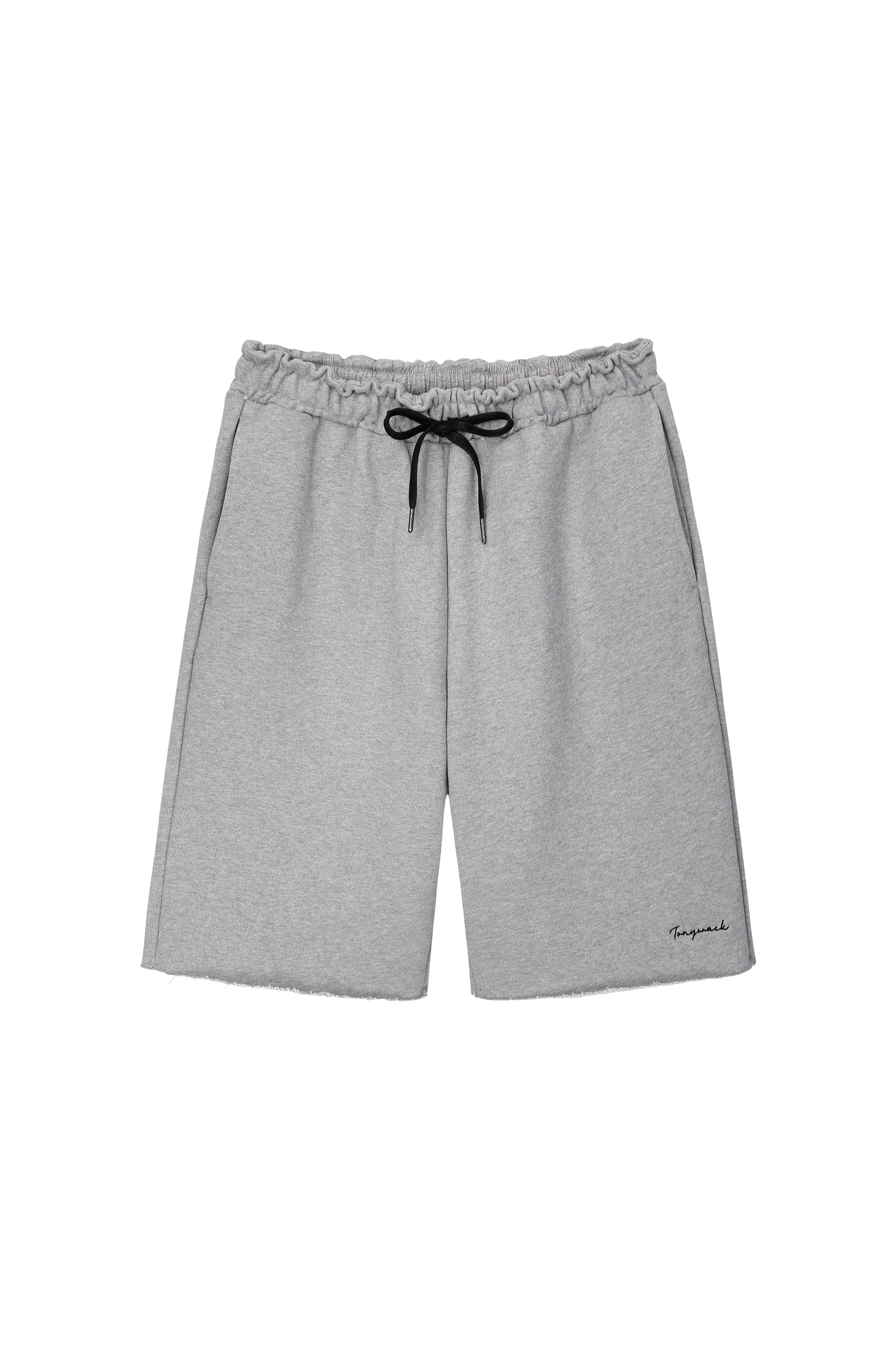 Heavyweight Brushed-Jersey Logo Embroidered Shorts_ Melange Grey