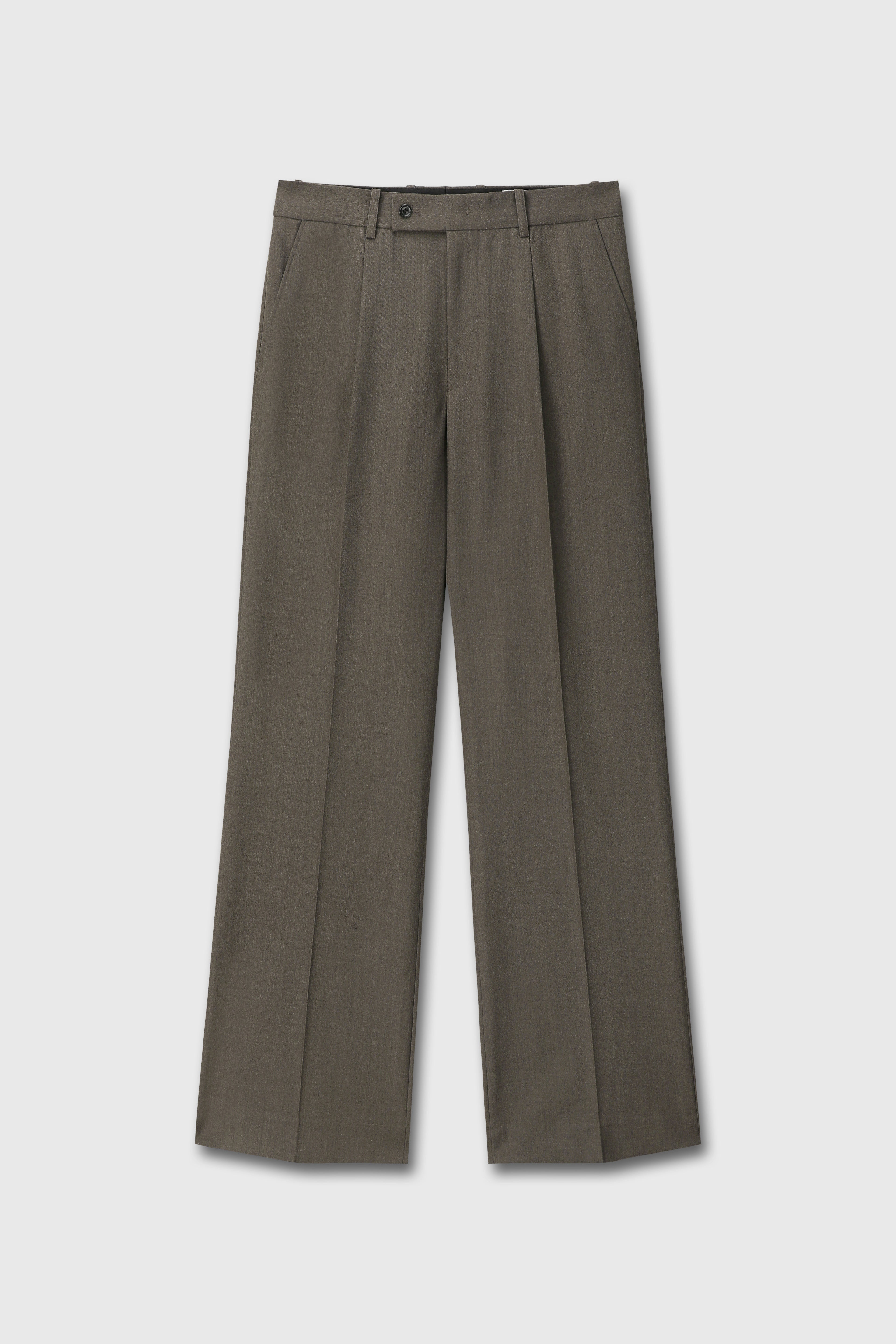 MELANGE WOOL WIDE-LEG PLEATED TROUSERS_ HAZELNUT