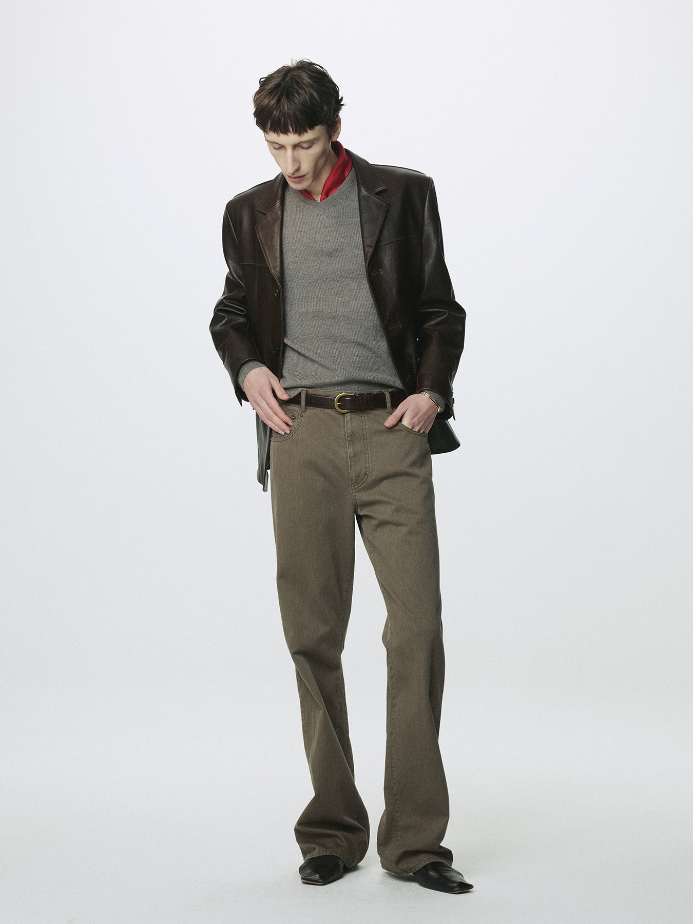 VEGETABLE LAMB LEATHER BLAZER JACKET_ BROWN