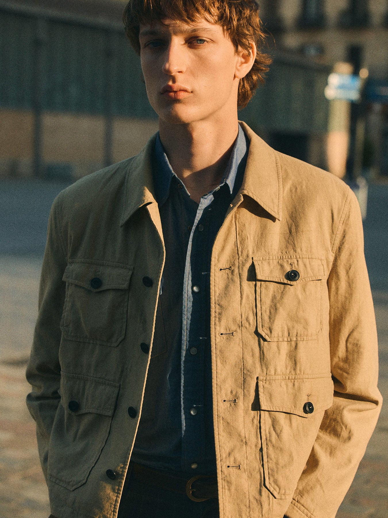 COTTON LINEN CROPPED SAFARI JACKET_ SAND