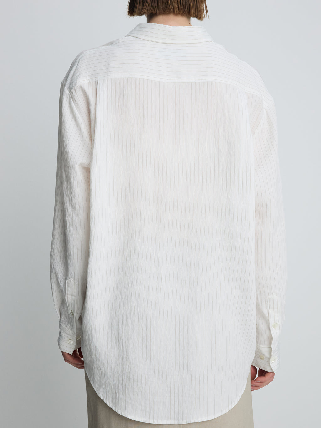 (W) AIRY STRIPED OVER SHIRT_ IVORY