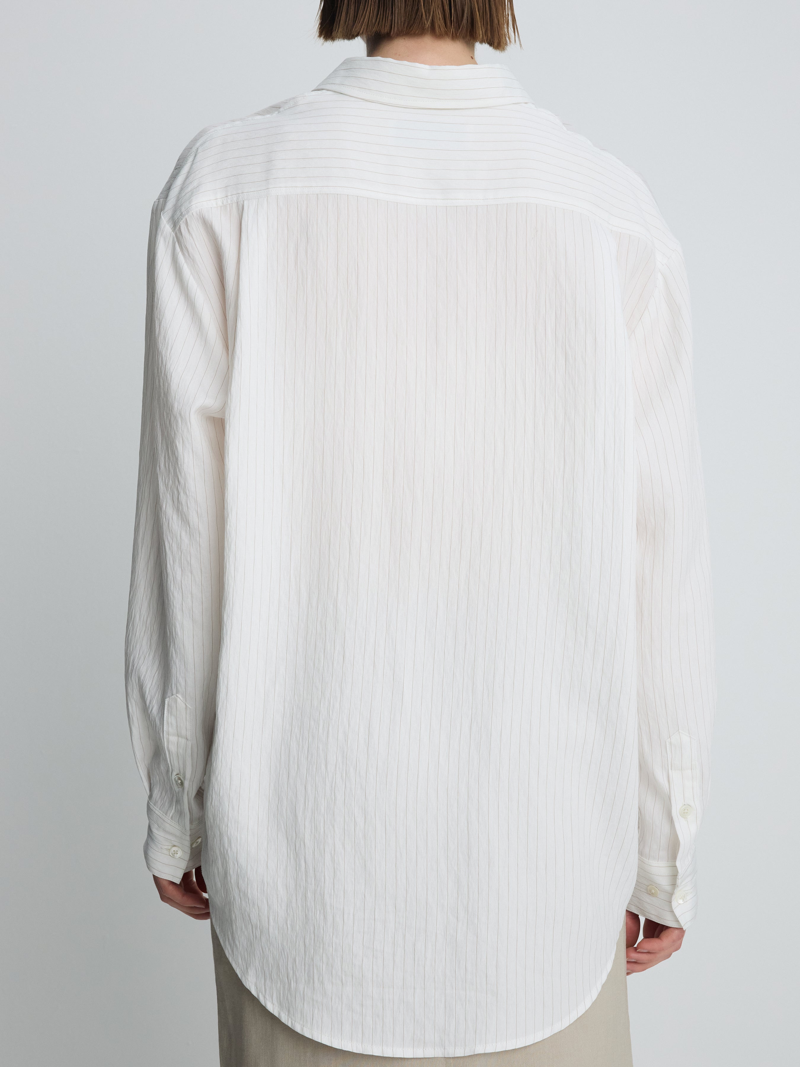 (W) AIRY STRIPED OVER SHIRT_ IVORY