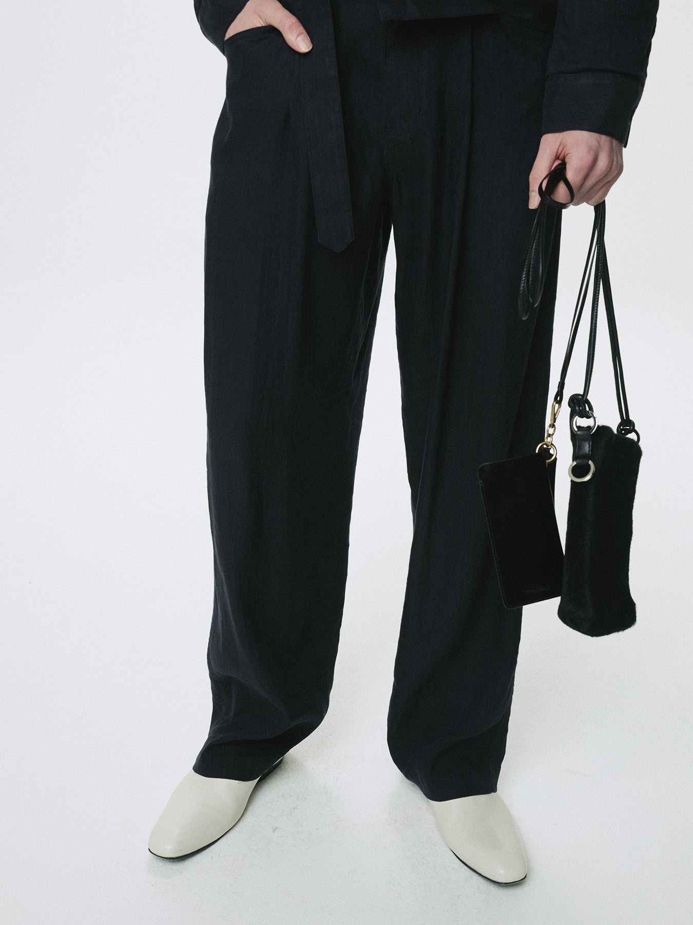 WASHED LINEN BELTED PANTS (ITALIAN FABRIC)_ DARK NAVY