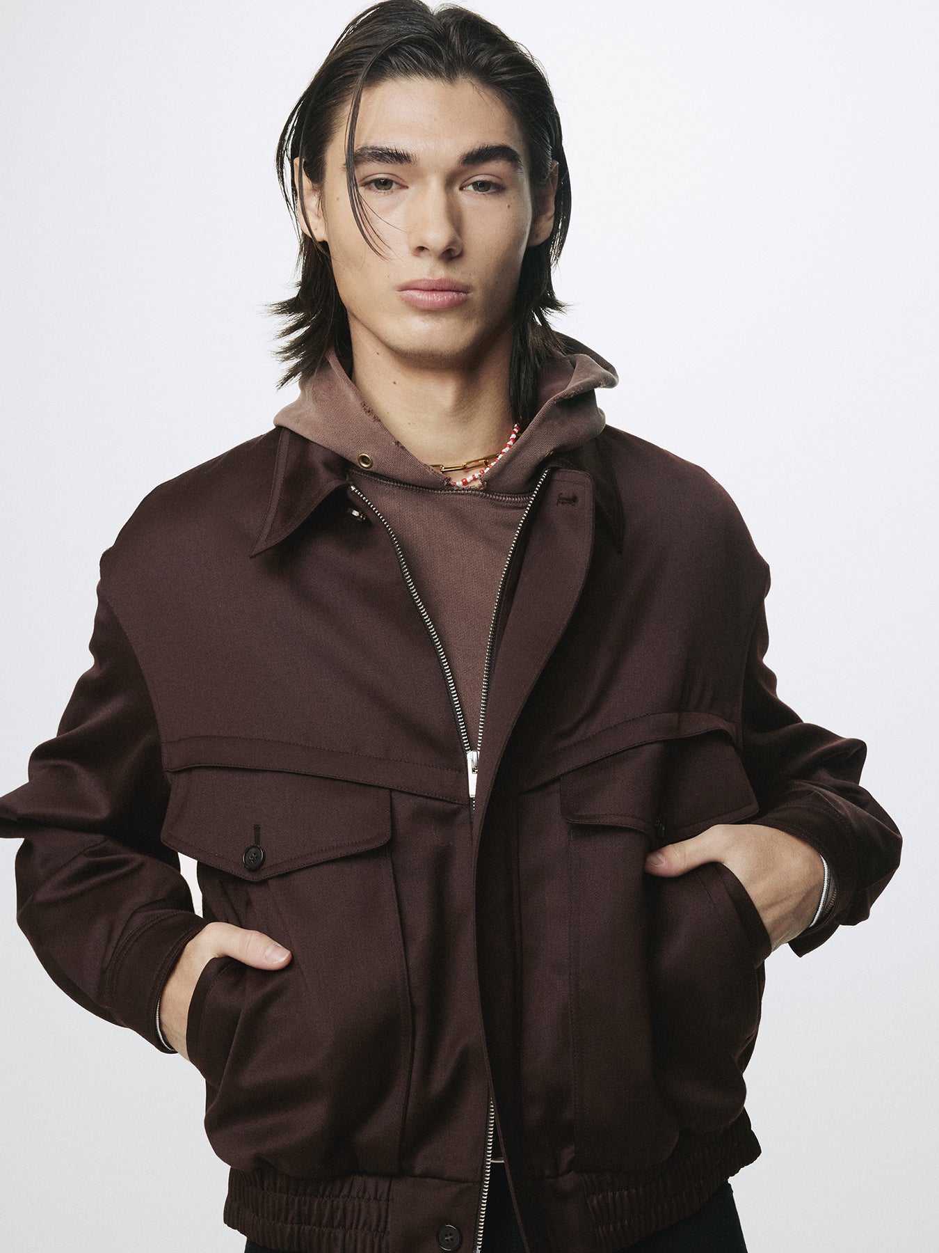 WOOL VISCOSE OVERSIZED BOMBER JACKET_ DARK BURGUNDY