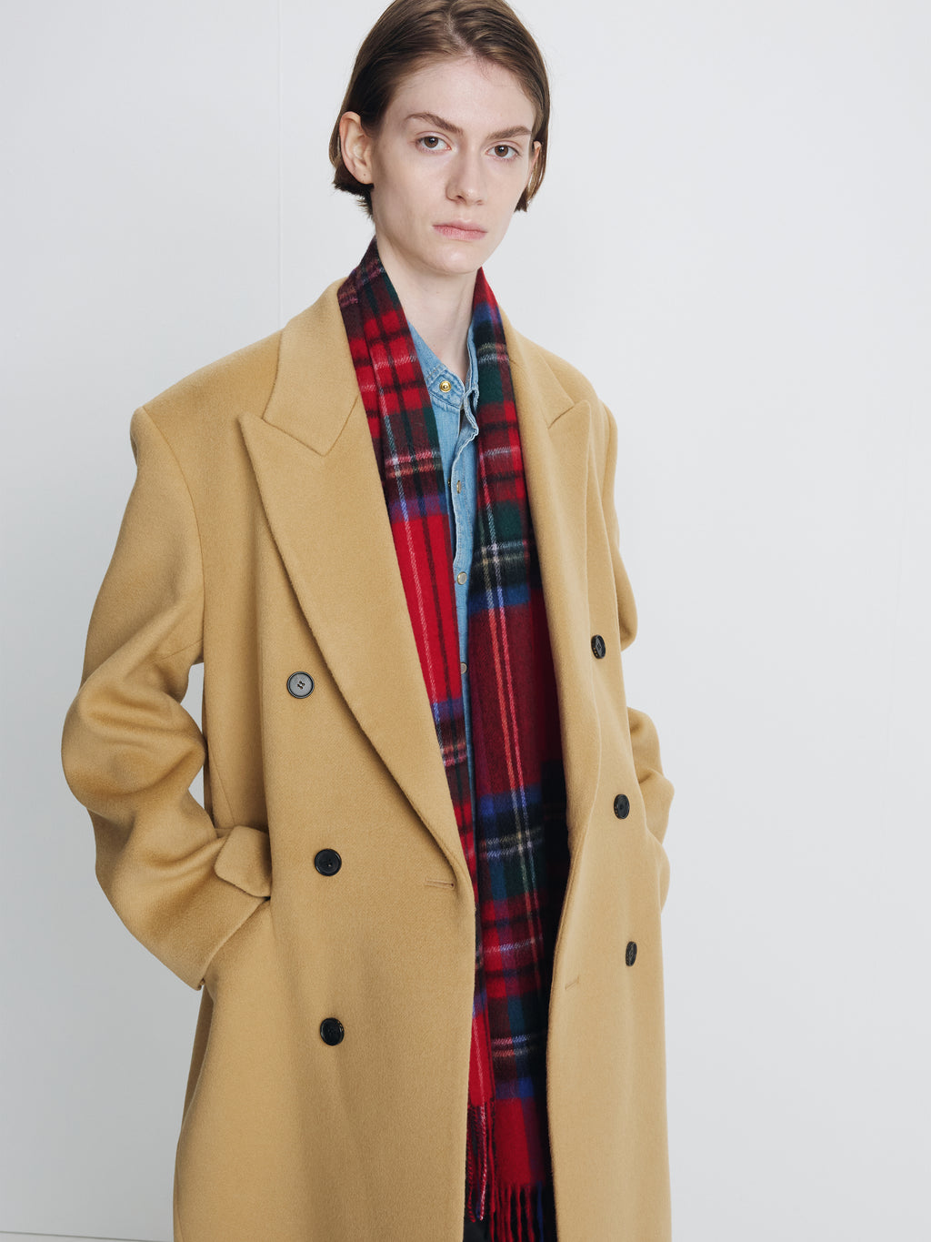 (W) WOOL TAILORED DOUBLE-BREASTED MAXI COAT_ CAMEL