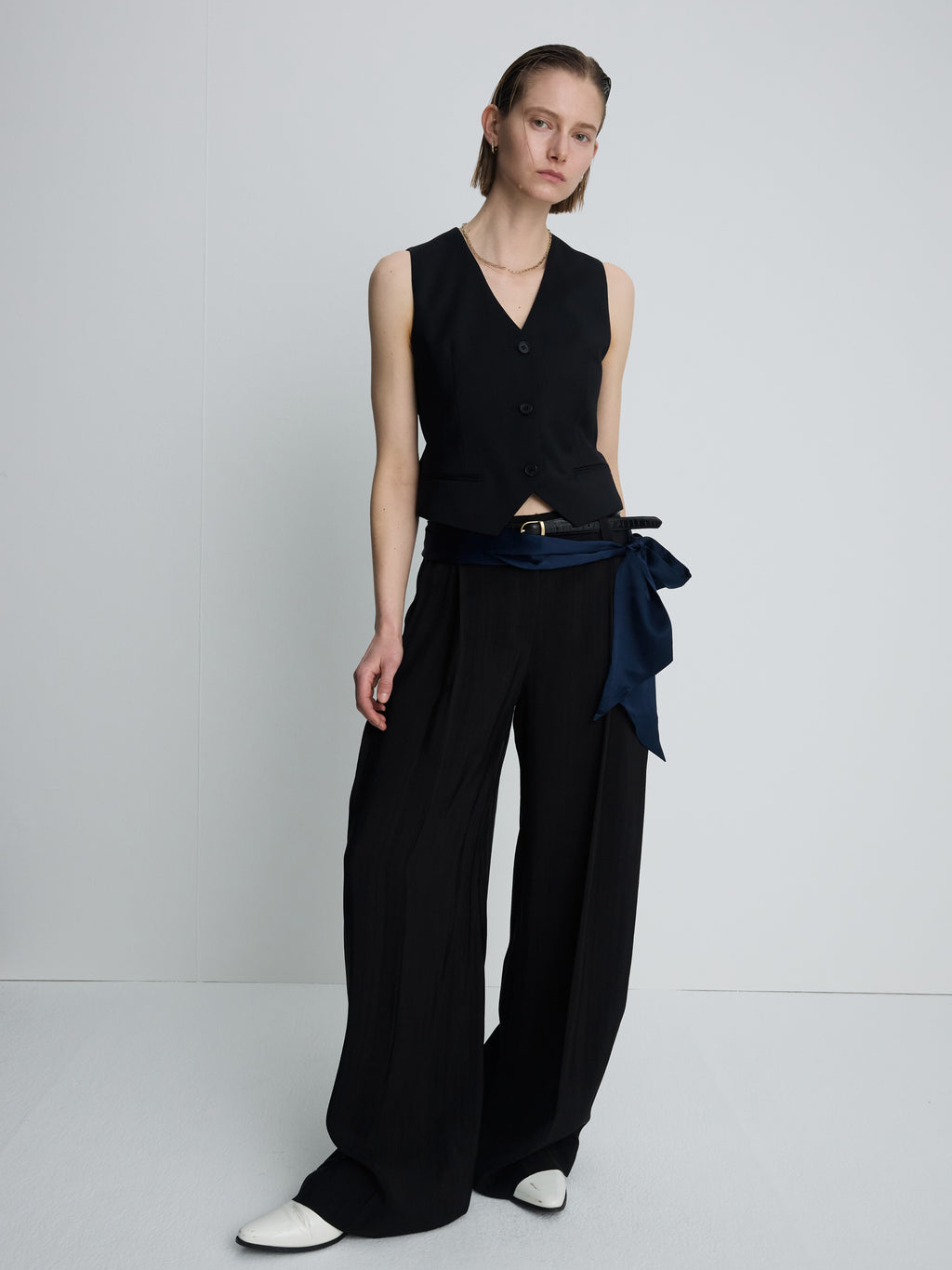 (W) WOOL TAILORED VEST_ BLACK