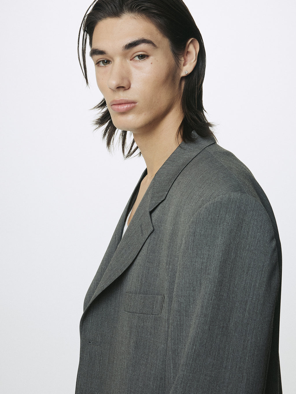 MELANGE WOOL OVERSIZED TAILORED JACKET_ MELANGE GREY