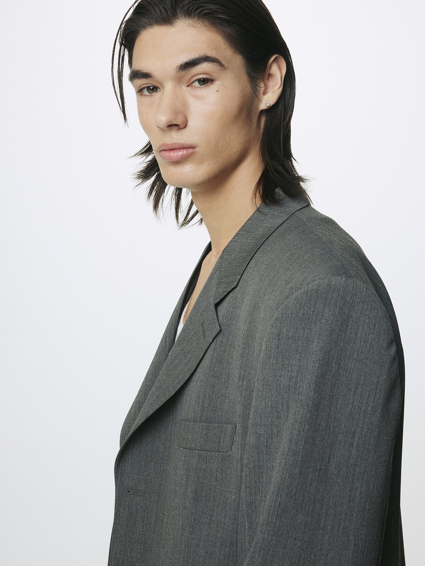 MELANGE WOOL OVERSIZED TAILORED JACKET_ MELANGE GREY