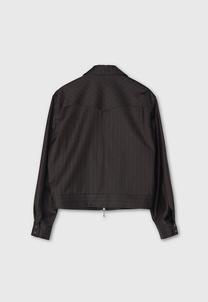 Worsted Wool Western Blouson Jacket_ Brown Stripe