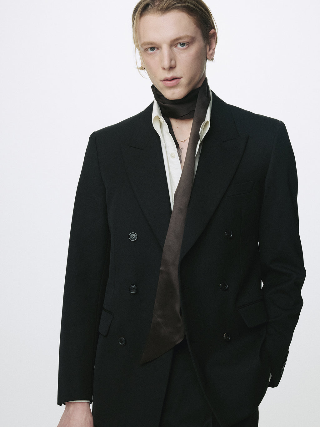 WOOL DOUBLE-BREASTED TAILORED JACKET_ BLACK