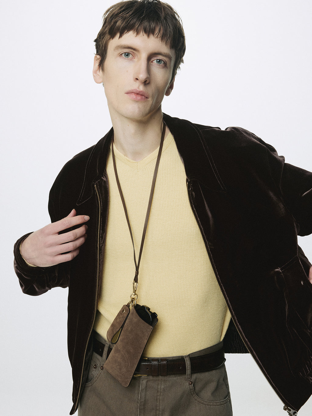 VELVET ZIPPERED BLOUSON JACKET_ DARK BROWN