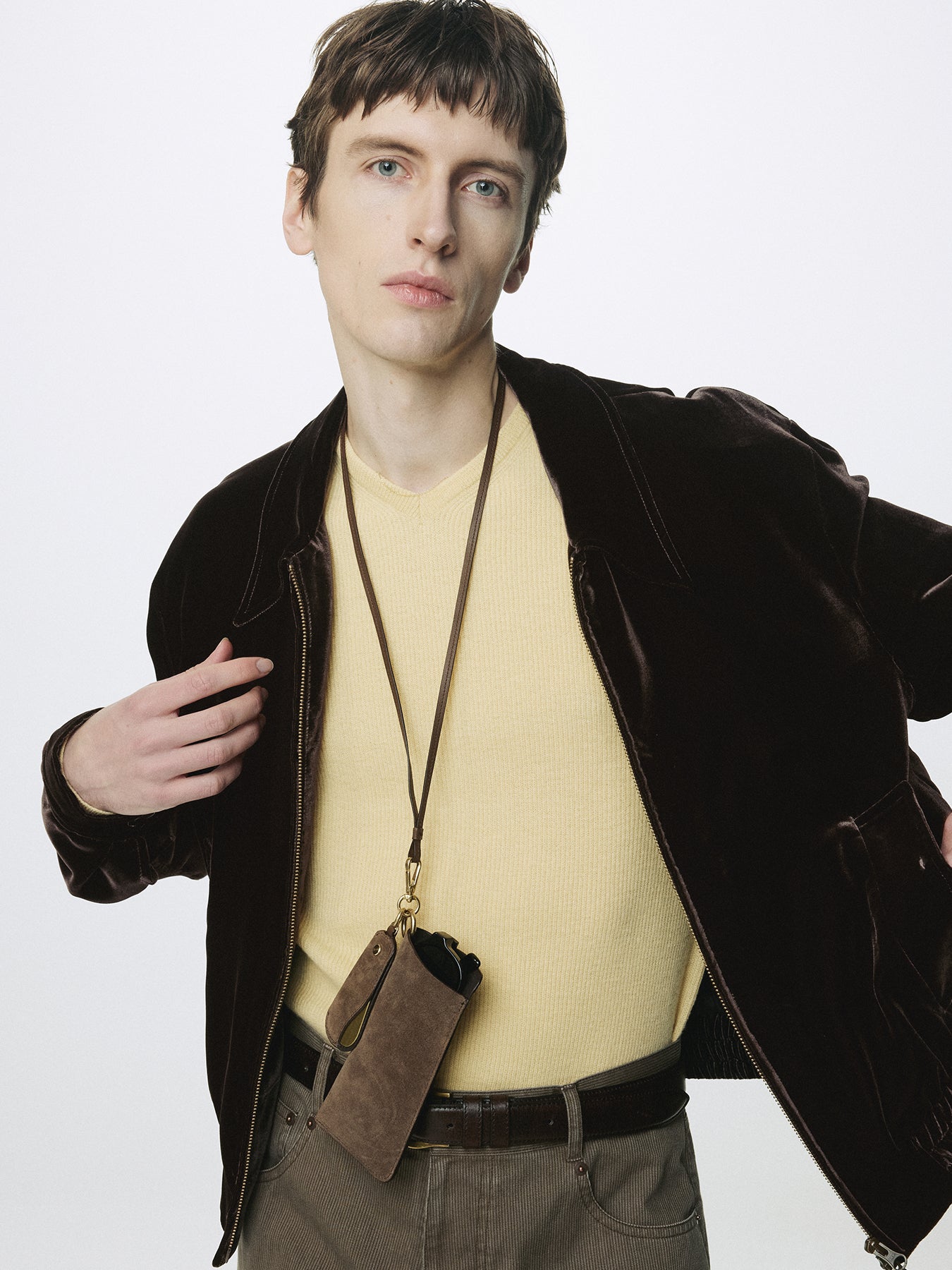 VELVET ZIPPERED BLOUSON JACKET_ DARK BROWN