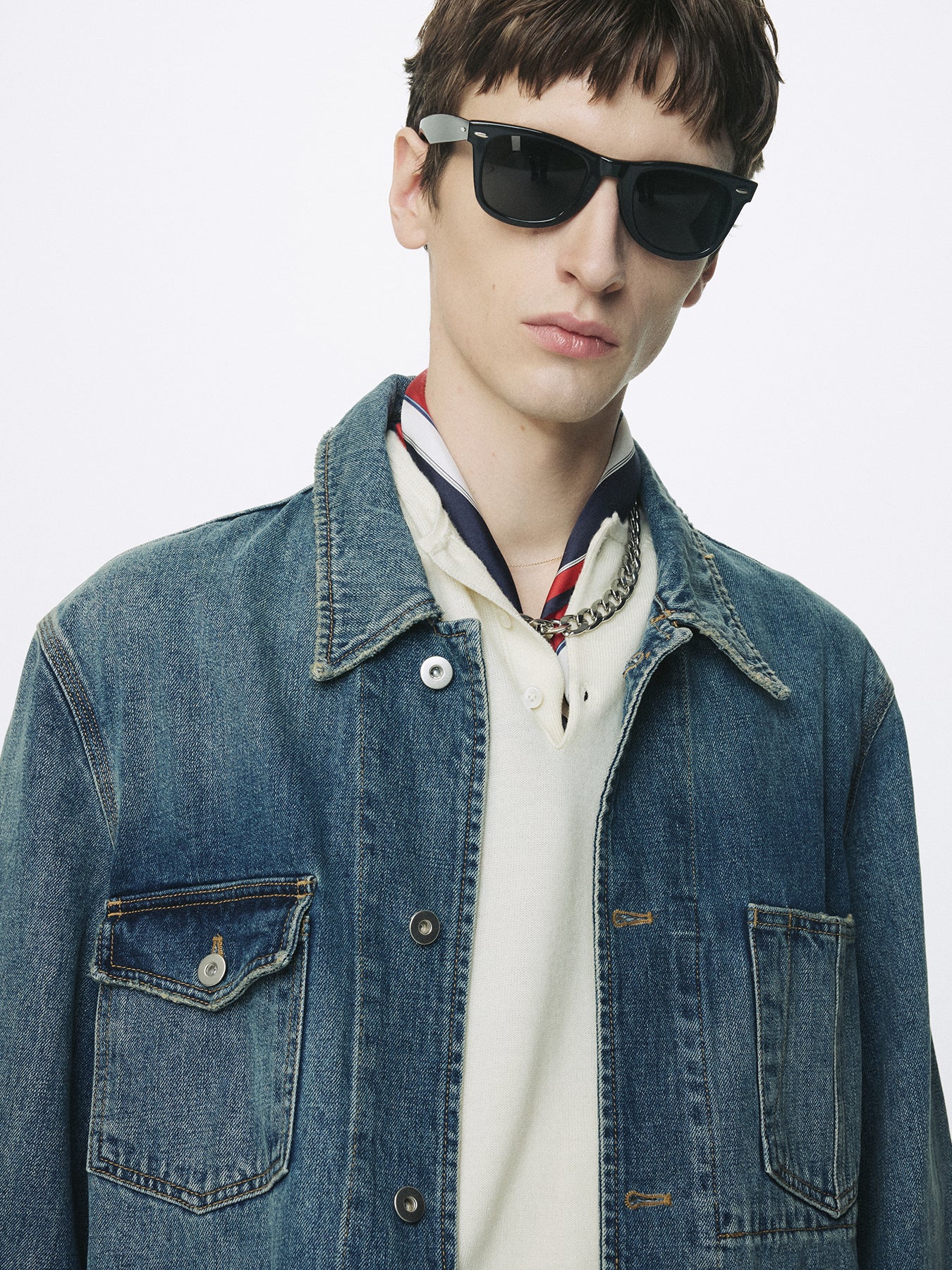GARMENT WASHED DENIM CHORE JACKET_ WASHED BLUE