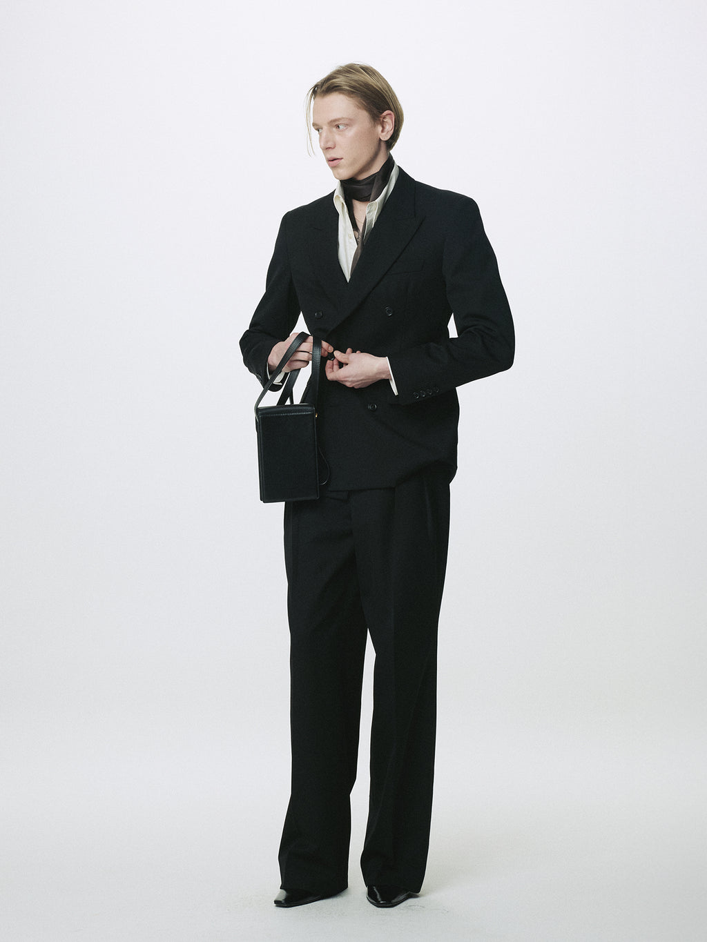 WOOL DOUBLE-BREASTED TAILORED JACKET_ BLACK