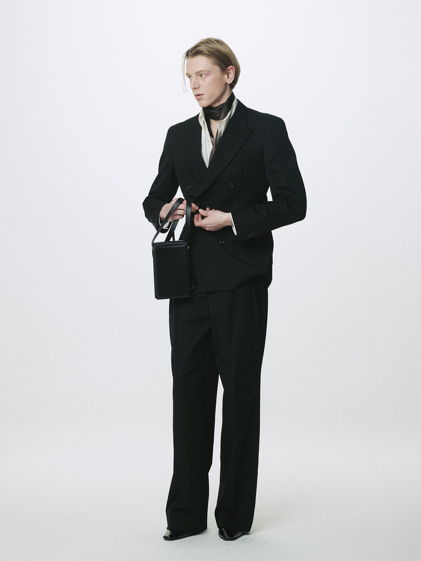 WOOL DOUBLE-BREASTED TAILORED JACKET_ BLACK