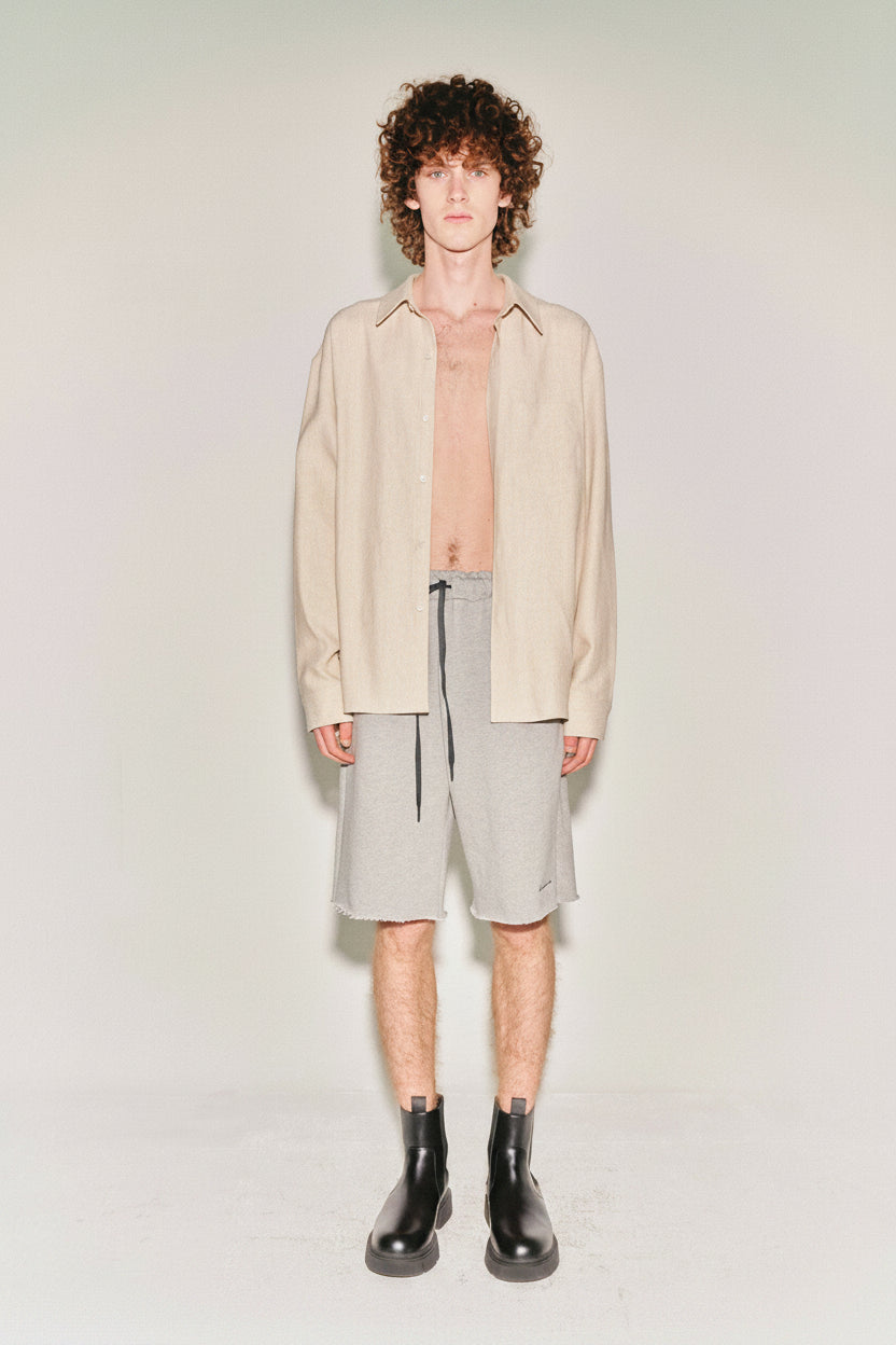 Heavyweight Brushed-Jersey Logo Embroidered Shorts_ Melange Grey